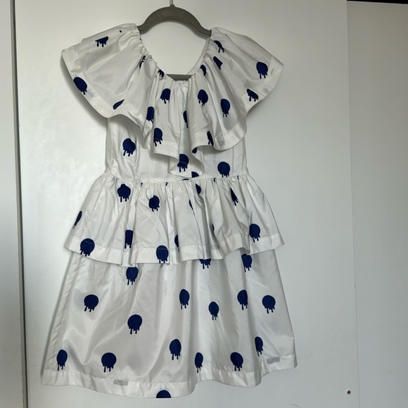 CAROLINE BOSMANS dress white with blue paint drip. Size 12 - Picture 1 of 3